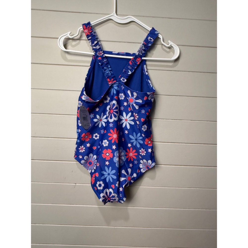 NWT Sol Borne Girls One Piece Swimsuit Floral Ruffle Straps UV Safe XL 14 /16